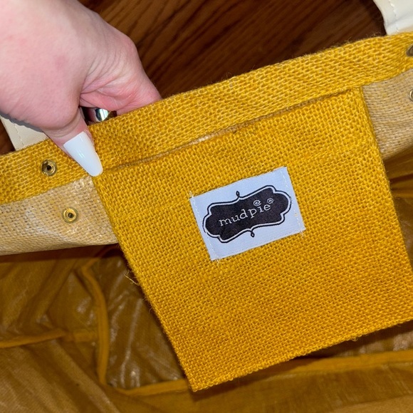 Mud Pie Oversize Jute Tote Shopping Bag Delta Delta Delta blue and yellow - Picture 6 of 7